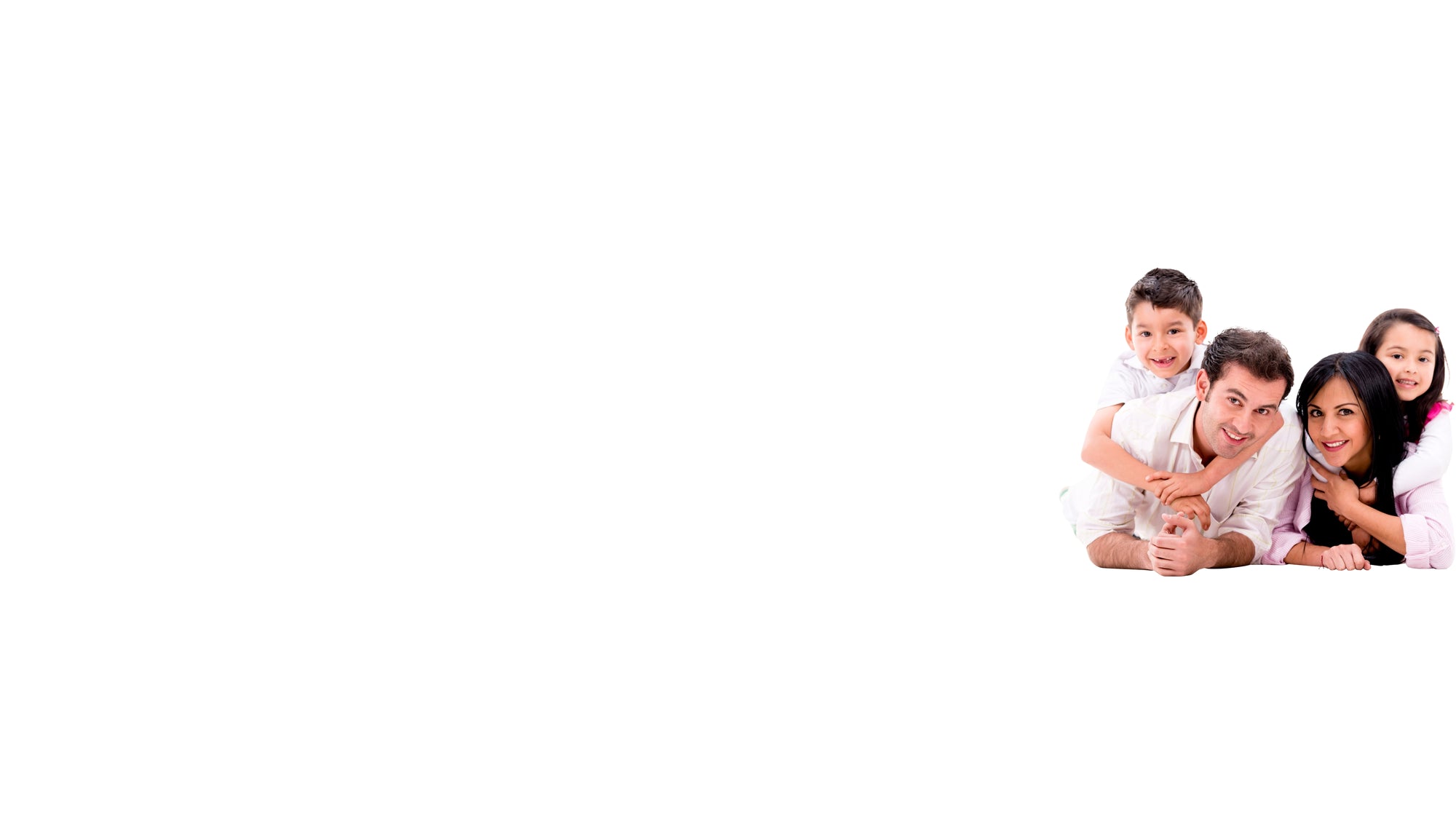 Family of four posing together on a white background - Macbancton